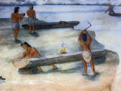 American Indians making Dug-out canoes image. Click for full size.