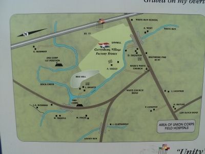 Map of Gettysburg Field Hospitals from Marker image. Click for full size.
