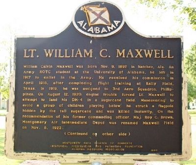 Lt. William C. Maxwell Marker (Side A). Click for full size. Lt. William C. Maxwell Marker (Side A) image. Click for full size.