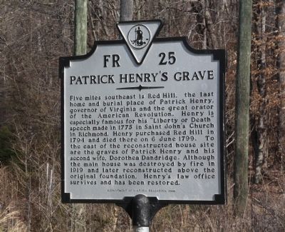 Patrick Henrys Grave Marker image. Click for full size.