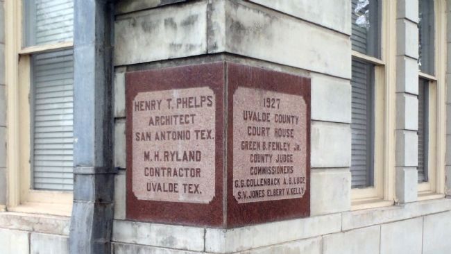 Uvalde County Courthouse cornerstone on NE corner. Click for full size. Uvalde County Courthouse cornerstone on NE corner image. Click for full size.