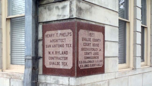 Uvalde County Courthouse cornerstone on NE corner image. Click for full size.