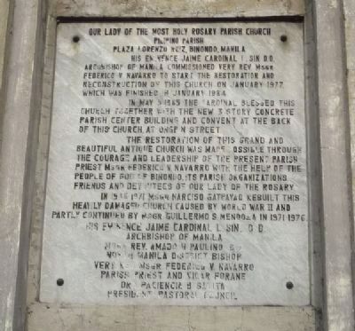 Our Lady of the Most Holy Rosary Parish Church Marker. Click for full size. Our Lady of the Most Holy Rosary Parish Church Marker image. Click for full size.