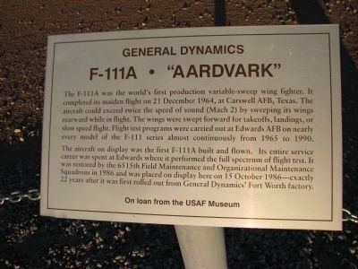 F-111A "Aardvark" Marker. Click for full size. F-111A "Aardvark" Marker image. Click for full size.