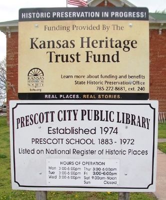 Kansas Heritage Trust Fund Sign at Prescott School image. Click for full size.