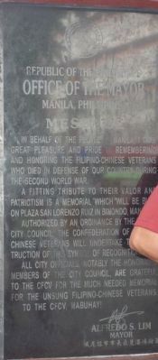 Filipino-Chinese World War II Martyrs Memorial Marker Panel 5. Click for full size. Filipino-Chinese World War II Martyrs Memorial Marker Panel 5 image. Click for full size.