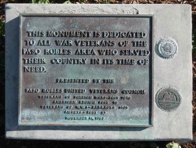 Paso Robles Veterans Memorial Marker. Click for full size. Paso Robles Veterans Memorial Marker image. Click for full size.