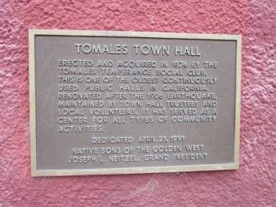 Tomales Town Hall Marker image. Click for full size.