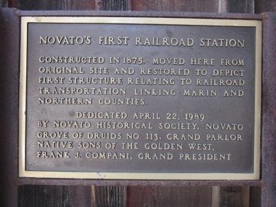Novato's First Railroad Station Marker. Click for full size. Novato's First Railroad Station Marker image. Click for full size.