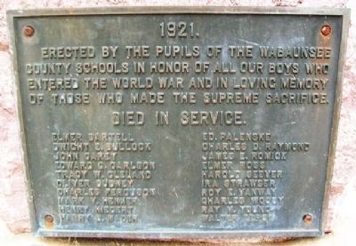 Wabaunsee County World War I Memorial Marker image. Click for full size.