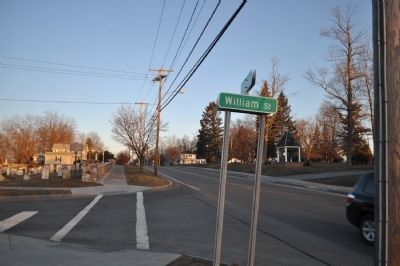 Pioneer Cemetery Marker as sen facing West on Main St.. Click for full size. Pioneer Cemetery Marker as sen facing West on Main St. image. Click for full size.