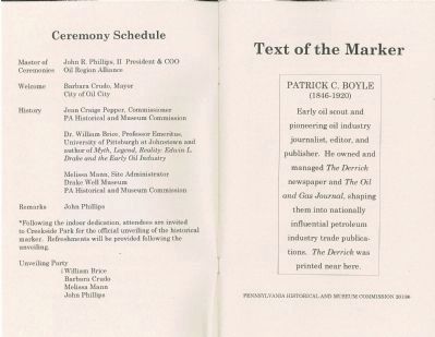 Patrick C. Boyle Marker Dedication Program. Click for full size. Patrick C. Boyle Marker Dedication Program image. Click for full size.