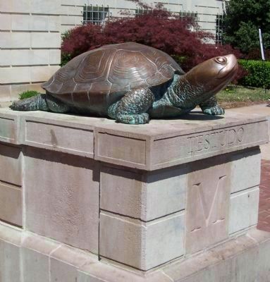 "Testudo" - on his pedestal, outside the entrance to the UM's McKeldin Library image. Click for full size.