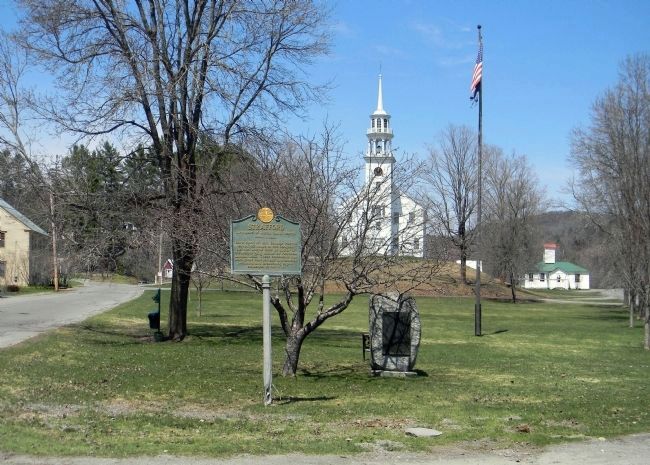 Wide view of the Strafford "Birthplace of Justin Smith Morrill" marker. Click for full size. Wide view of the Strafford "Birthplace of Justin Smith Morrill" marker image. Click for full size.
