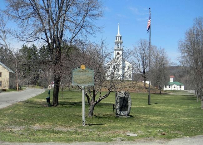 Wide view of the Strafford "Birthplace of Justin Smith Morrill" marker image. Click for full size.