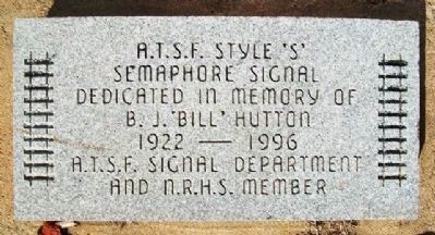 ATSF Style 'S' Signal Dedication Marker. Click for full size. ATSF Style 'S' Signal Dedication Marker image. Click for full size.