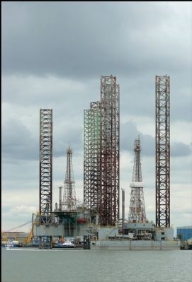 Towers Looking Across Galveston Harbor from the Marker. Click for full size. Towers Looking Across Galveston Harbor from the Marker image. Click for full size.