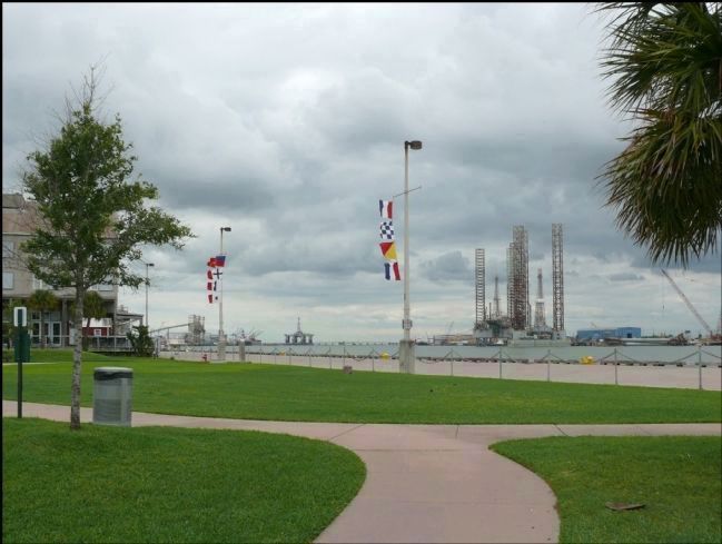 First Navy of the Republic of Texas Marker as Seen from Near Pier 20 image. Click for full size.