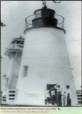 Piney Point Lighthouse and Bell Tower, circa 1900 image. Click for full size.
