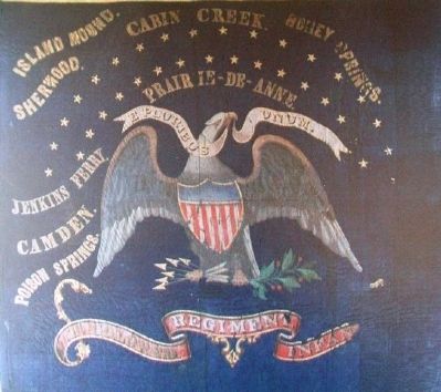 First Kansas Colored Volunteer Infantry Regimental Colors on Marker. Click for full size. First Kansas Colored Volunteer Infantry Regimental Colors on Marker image. Click for full size.