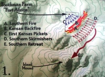 Phase 1 of The Battle of Island Mound on Marker. Click for full size. Phase 1 of The Battle of Island Mound on Marker image. Click for full size.