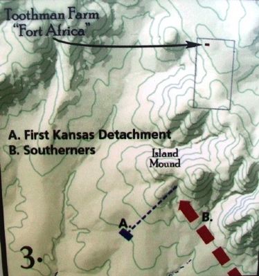 Phase 3 of The Battle of Island Mound on Marker. Click for full size. Phase 3 of The Battle of Island Mound on Marker image. Click for full size.