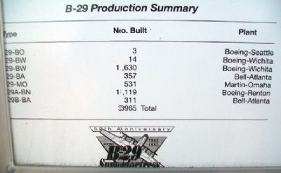 B-29 "Superfortress" Production Statistics on Marker image. Click for full size.