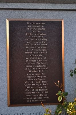 Original Site of Frederick Douglass Monument Marker image. Click for full size.
