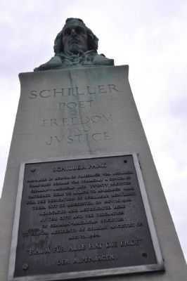 Schiller Park Marker with bust image. Click for full size.