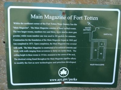 Main Magazine of Fort Totten Marker. Click for full size. Main Magazine of Fort Totten Marker image. Click for full size.