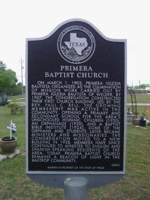 Primera Baptist Church Marker image. Click for full size.