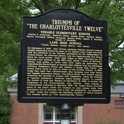 Triumph of “The Charlottesville Twelve” Marker. Click for full size. Triumph of “The Charlottesville Twelve” Marker image. Click for full size.
