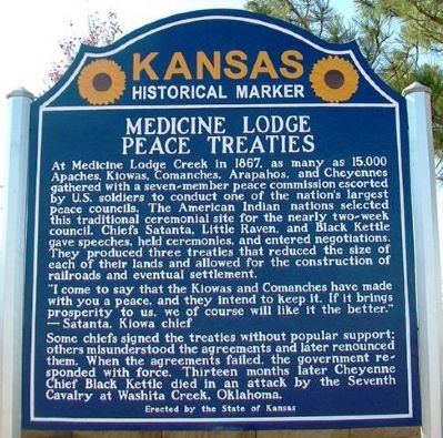 Medicine Lodge Peace Treaties Marker. Click for full size. Medicine Lodge Peace Treaties Marker image. Click for full size.