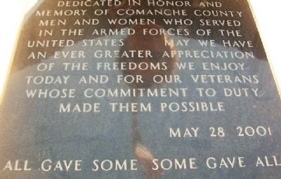 Comanche County Veterans Memorial Marker. Click for full size. Comanche County Veterans Memorial Marker image. Click for full size.