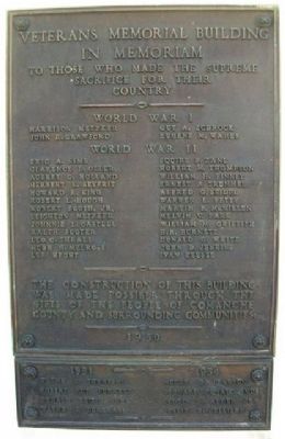 Veterans Memorial Building Marker. Click for full size. Veterans Memorial Building Marker image. Click for full size.