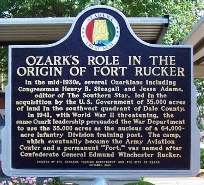 Ozark's Role in the Origin of Fort Rucker Marker image. Click for full size.