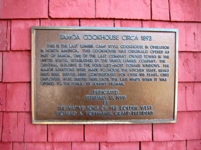 Samoa Cookhouse Circa 1893 Marker. Click for full size. Samoa Cookhouse Circa 1893 Marker image. Click for full size.