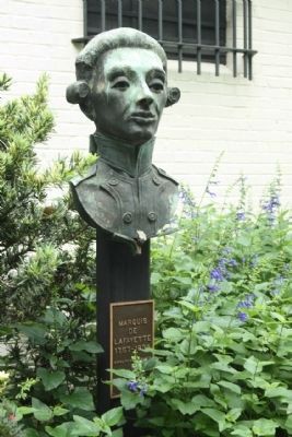 Marquis de Lafayette 1757-1834, in the garden to the right of the Town Clock and marker image. Click for full size.