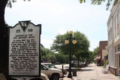 Sinking Of The USS Harvest Moon Marker looking southeast along Front Street. Click for full size. Sinking Of The USS Harvest Moon Marker looking southeast along Front Street image. Click for full size.