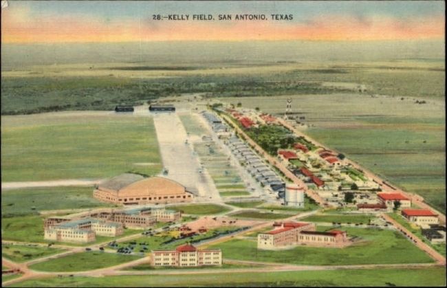 Kelly Field colorized linen postcard. image. Click for full size.
