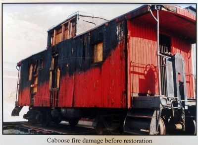 Caboose fire damage before restoration image. Click for full size.
