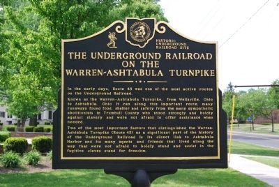 The Underground Railroad on the Warren-Ashtabula Turnpike Marker image. Click for full size.