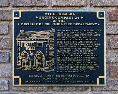 The Former Engine Co 24 of the District of Columbia Fire Department Marker image. Click for full size.