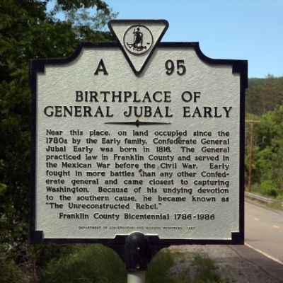 Birthplace of General Jubal Early Marker image. Click for full size.