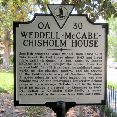 Weddell-McCabe-Chisholm House Marker image. Click for full size.