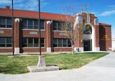 Santa Fe Trail Marker at Lakin High School. Click for full size. Santa Fe Trail Marker at Lakin High School image. Click for full size.