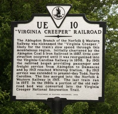 “Virginia Creeper” Railroad Marker image. Click for full size.