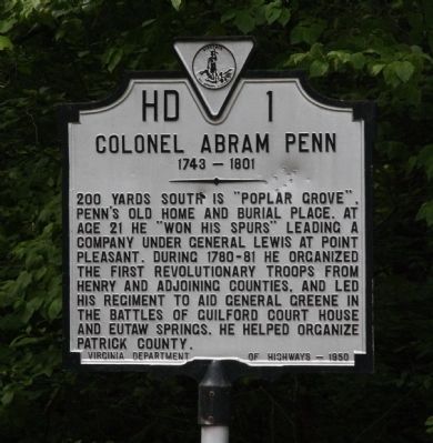 Colonel Abram Penn Marker. Click for full size. Colonel Abram Penn Marker image. Click for full size.