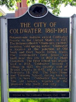 The City of Coldwater, 1861-1961 Marker image. Click for full size.