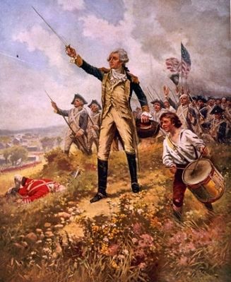 "Lafayette's baptism of fire" by Edward Percy Moran. c. 1909. Click for full size. "Lafayette's baptism of fire" by Edward Percy Moran. c. 1909 image. Click for full size.